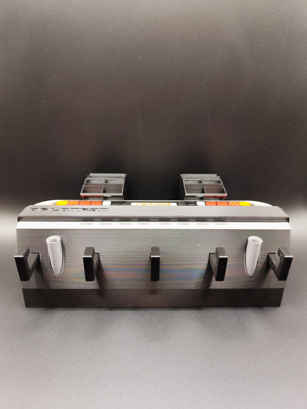 3D printed retro time travel dashboard wall key holder with six hooks - product view 3