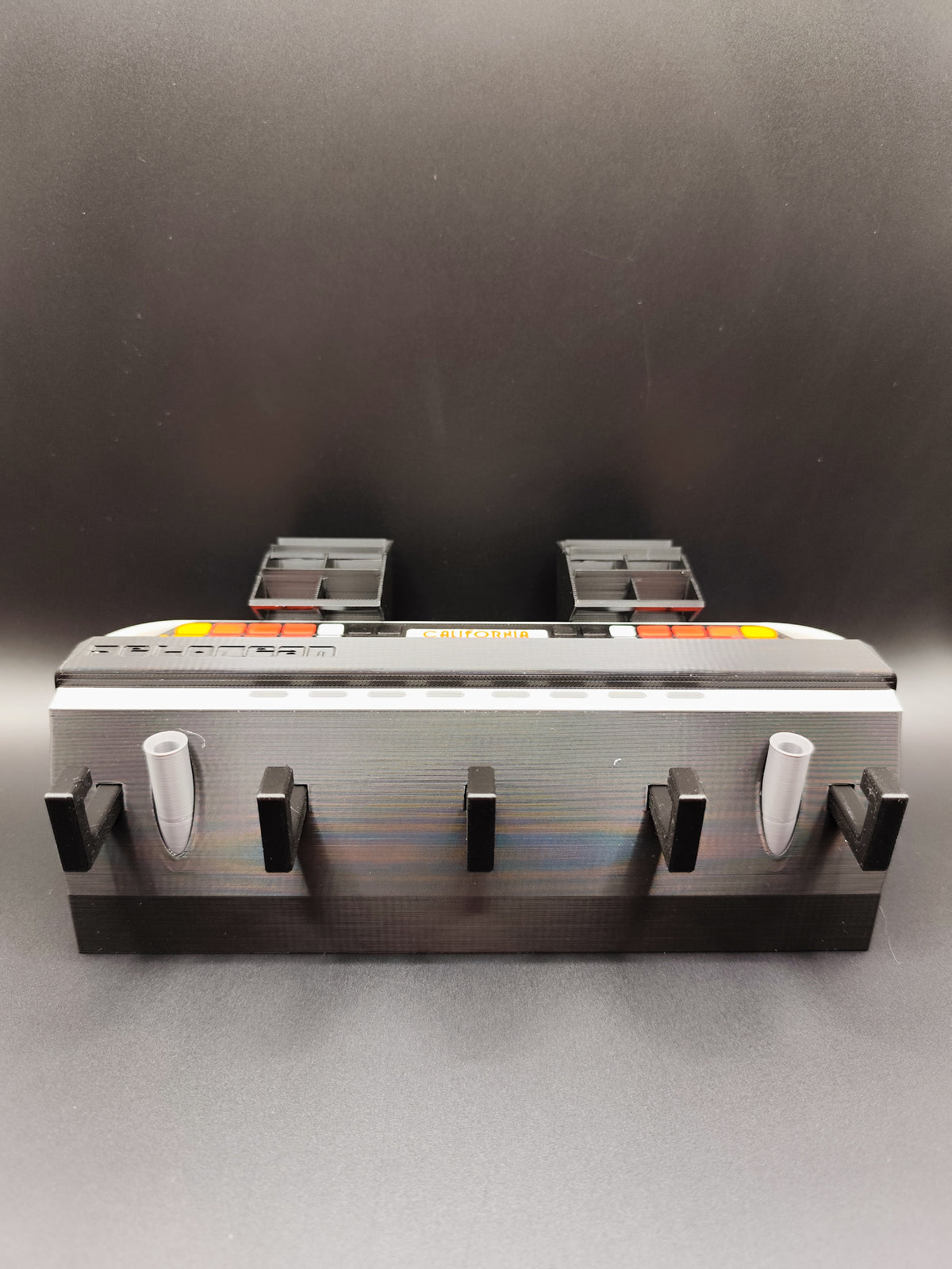 3D printed retro time travel dashboard wall key holder with six hooks - product view 3