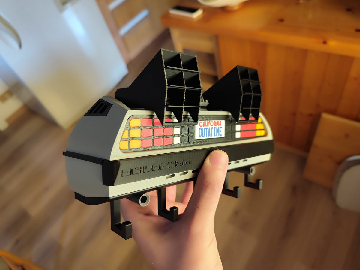 3D printed retro time travel dashboard wall key holder with six hooks - product view 7