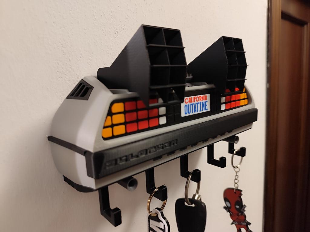 3D printed retro time travel dashboard wall key holder with six hooks - product view 9