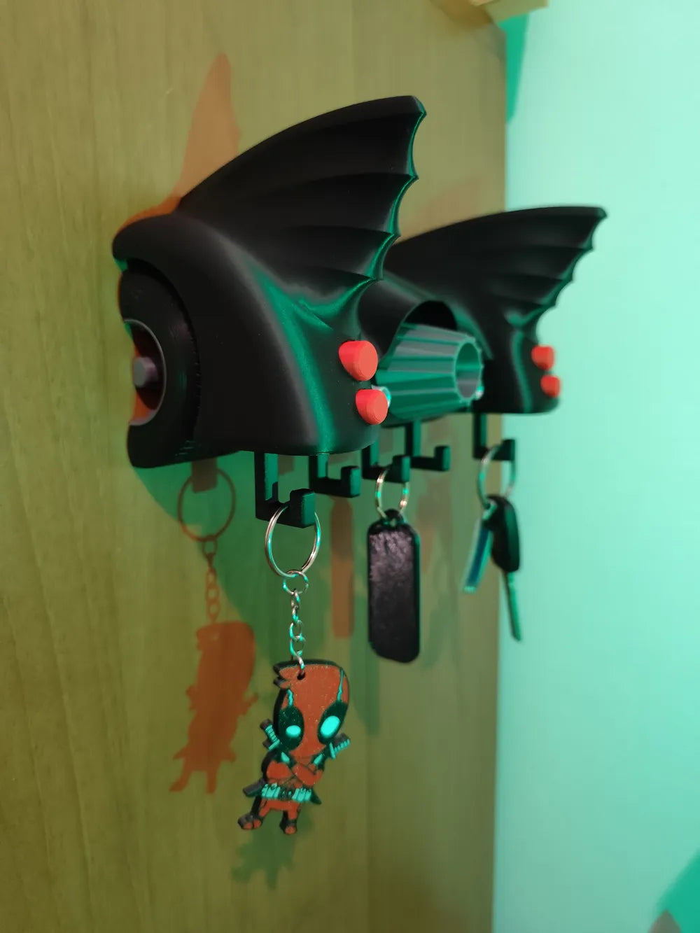 Batmobile car wall key rack with hooks for organizing keys