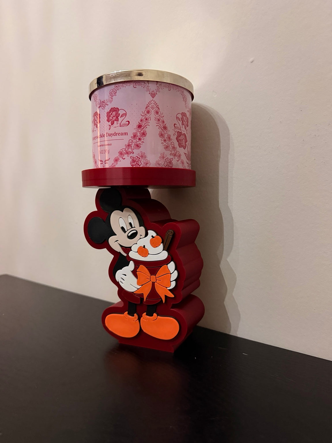 3D printed fall candle holder shown from an angled side view with candle