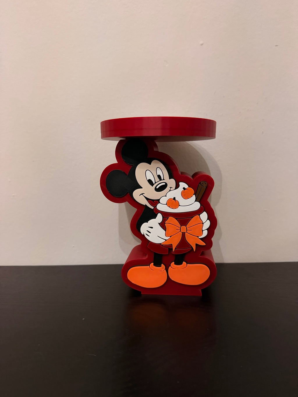 3D printed red, black, white, and orange fall candle pedestal without candle