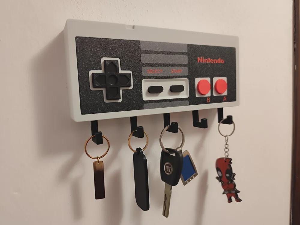 Retro NES Controller Key Holder | 3D Printed Gamer Wall Rack (5 Hooks) - product photo 5