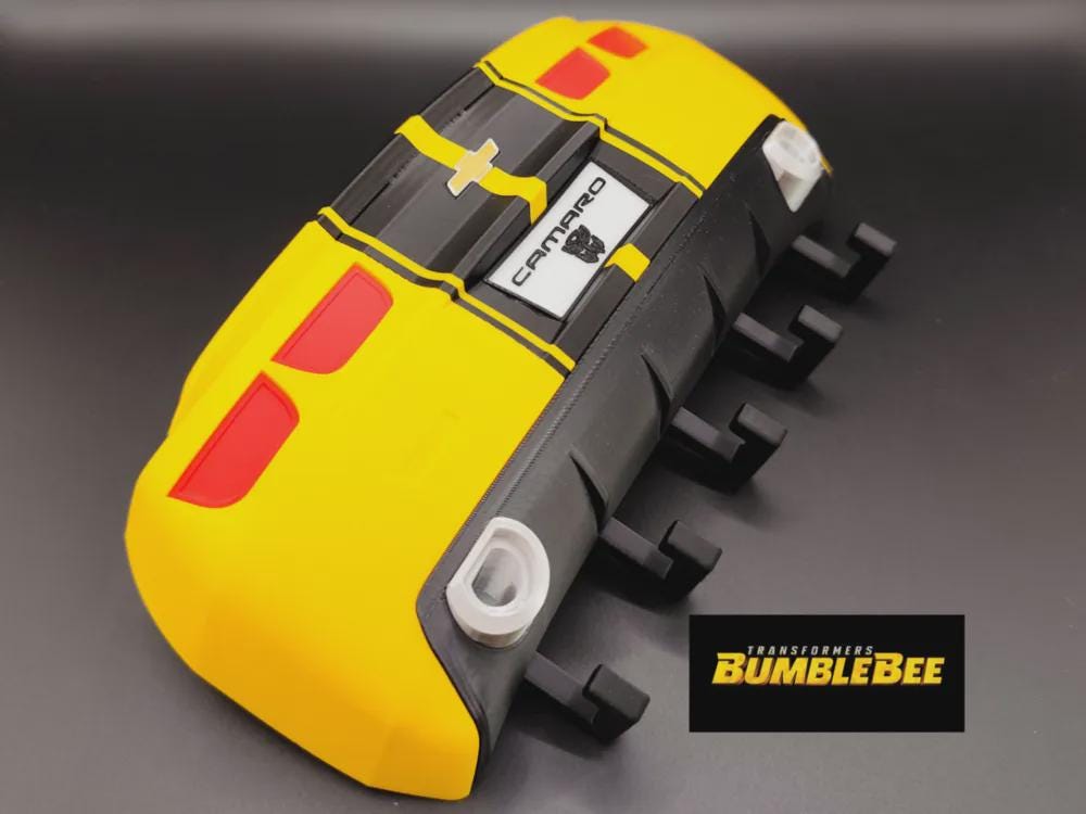 Transformers Bumblebee Key Holder | 3D Printed Yellow Muscle Car Wall Rack (5 Hooks) - product photo 1