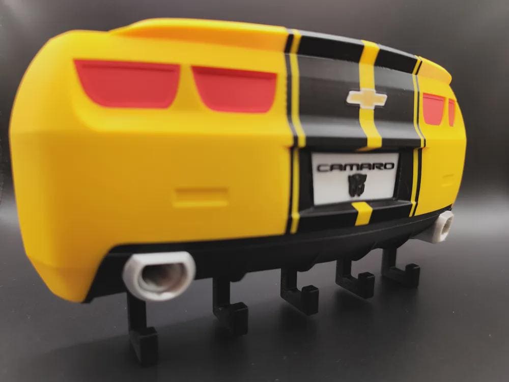 Transformers Bumblebee Key Holder | 3D Printed Yellow Muscle Car Wall Rack (5 Hooks) - product photo 3