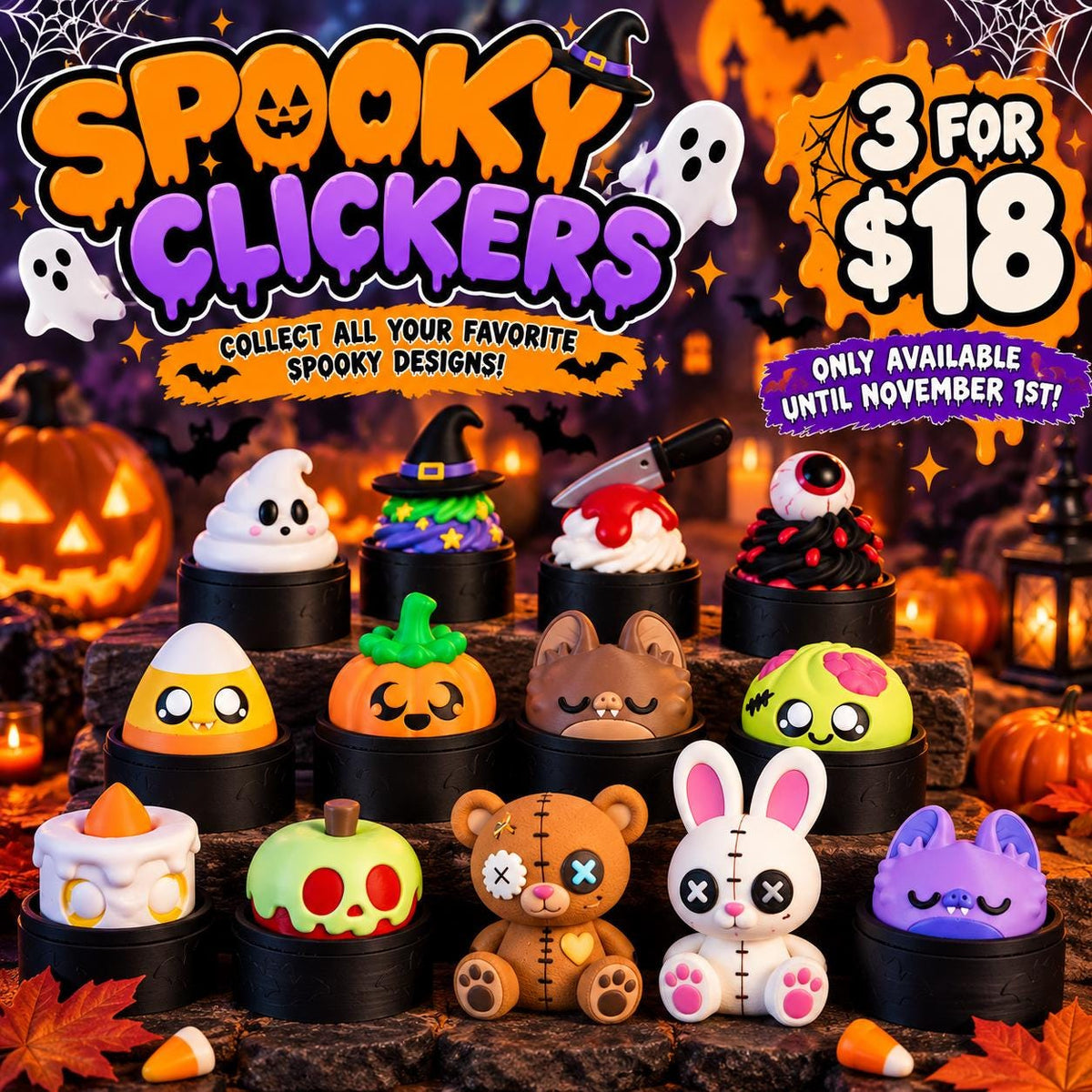 Spooky Halloween 3D Printed Clicker Fidget Toys | Pick Any 3 for 18 Dollars - product photo 1