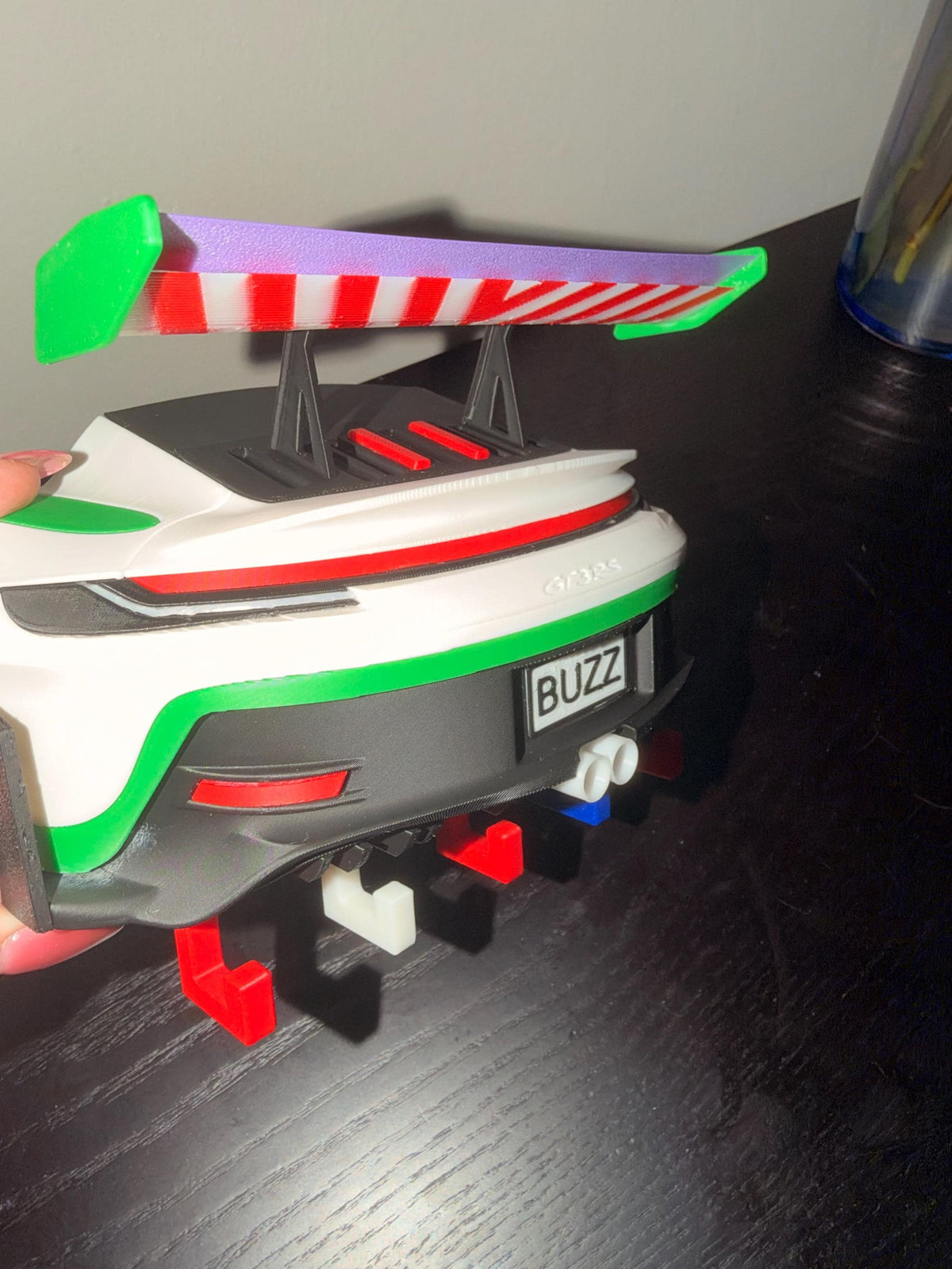Toy Story GT3 RS Key Holder | 3D Printed Porsche Wall Hanger (Buzz Lightyear Colors) - product photo 4