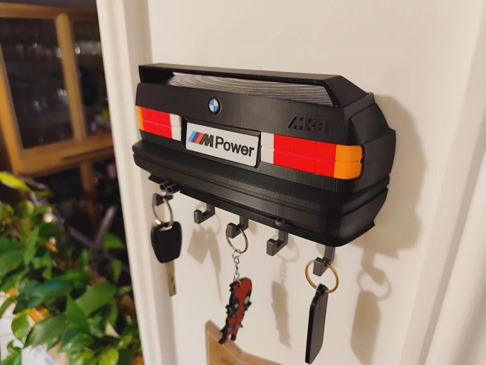 BMW E30 M3 Inspired 3D Printed Key Holder, Custom Color Garage Wall Decor - product photo 10