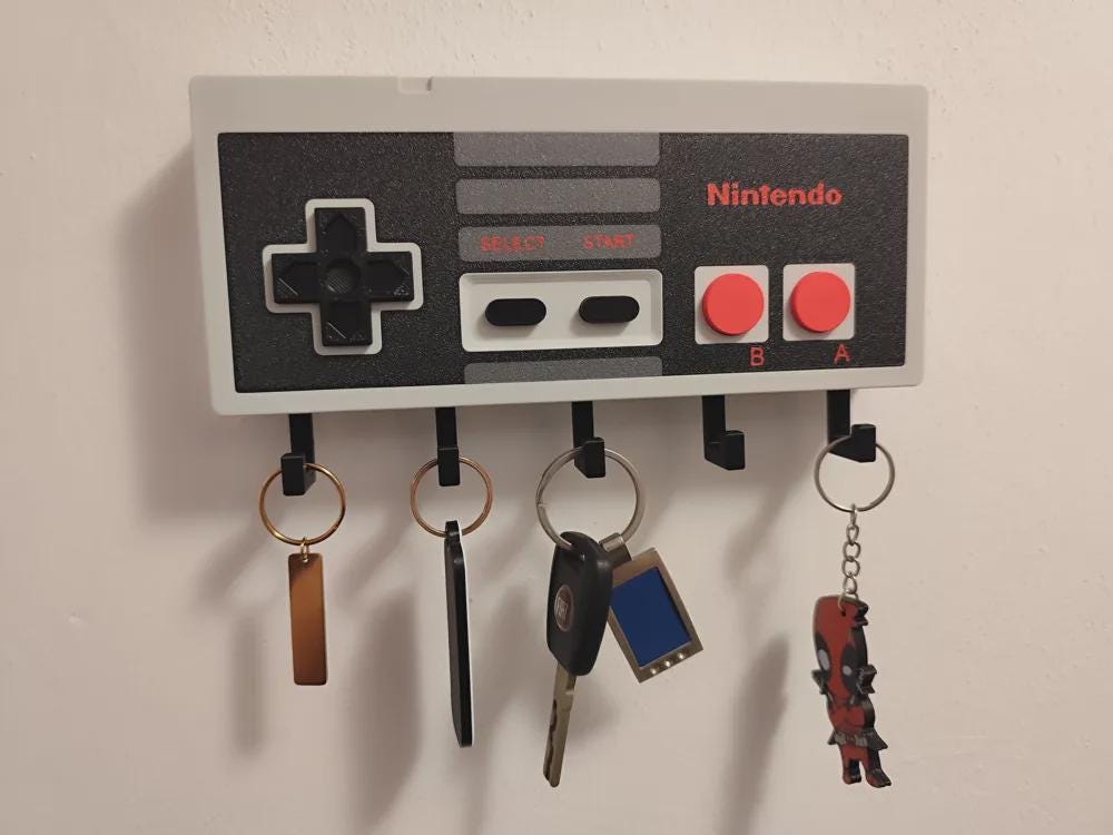 Retro NES Controller Key Holder | 3D Printed Gamer Wall Rack (5 Hooks) - product photo 6