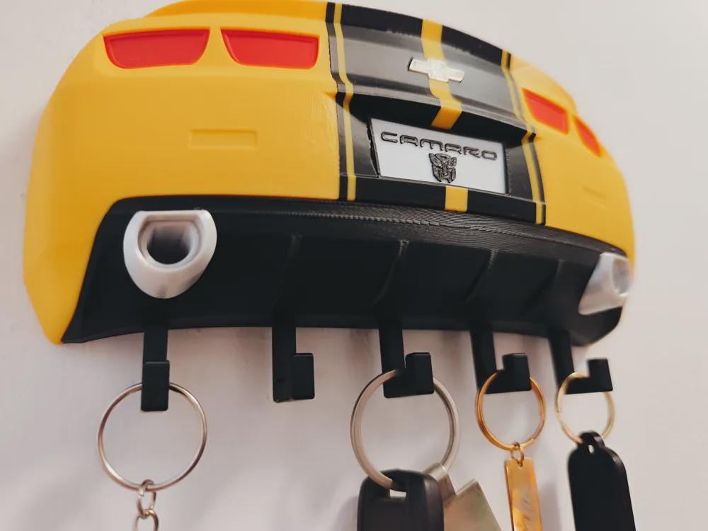 Transformers Bumblebee Key Holder | 3D Printed Yellow Muscle Car Wall Rack (5 Hooks) - product photo 8