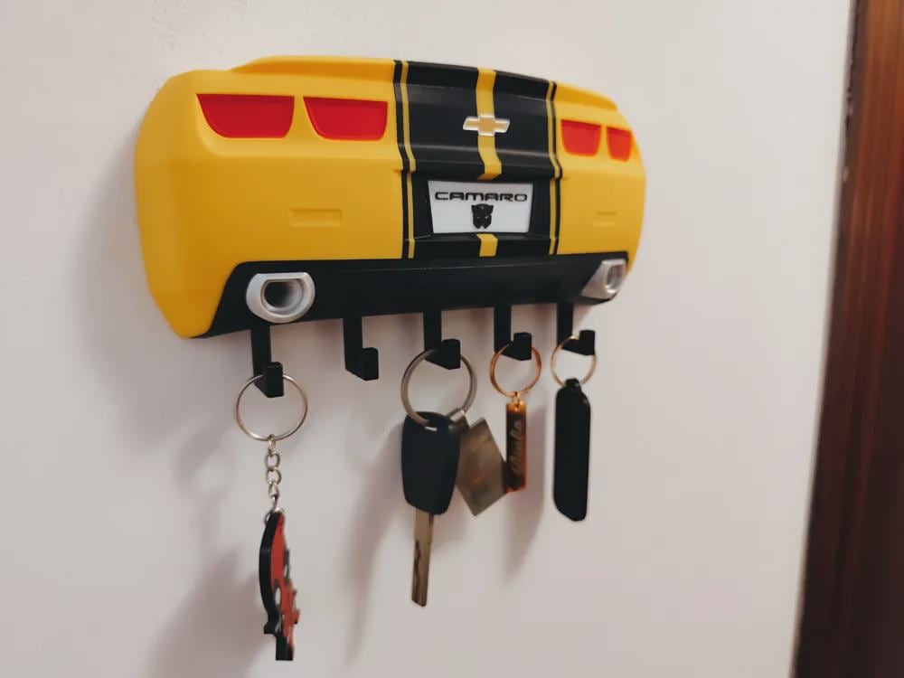 Transformers Bumblebee Key Holder | 3D Printed Yellow Muscle Car Wall Rack (5 Hooks) - product photo 9