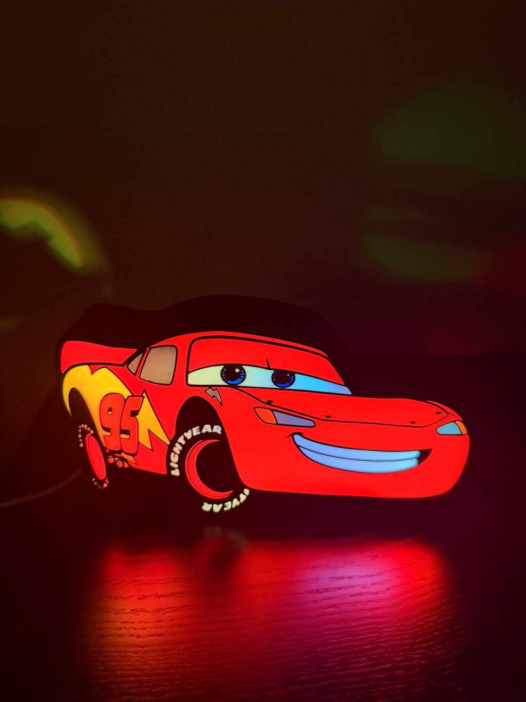 Lightning McQueen LED lightbox glowing with multicolor lighting