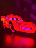 Lightning McQueen 3D printed LED lightbox illuminated red and purple